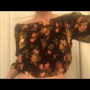 Ambiance Floral Crop Top w/ Slit Sleeves